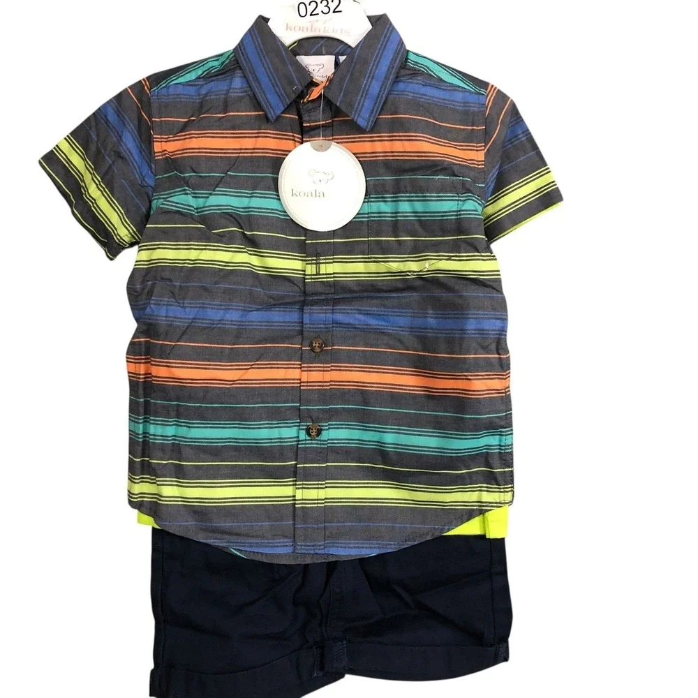 Koala Kids Boys 3 Piece Set Lime Popscicle Striped Shirt Navy Shorts Size‎ 2T